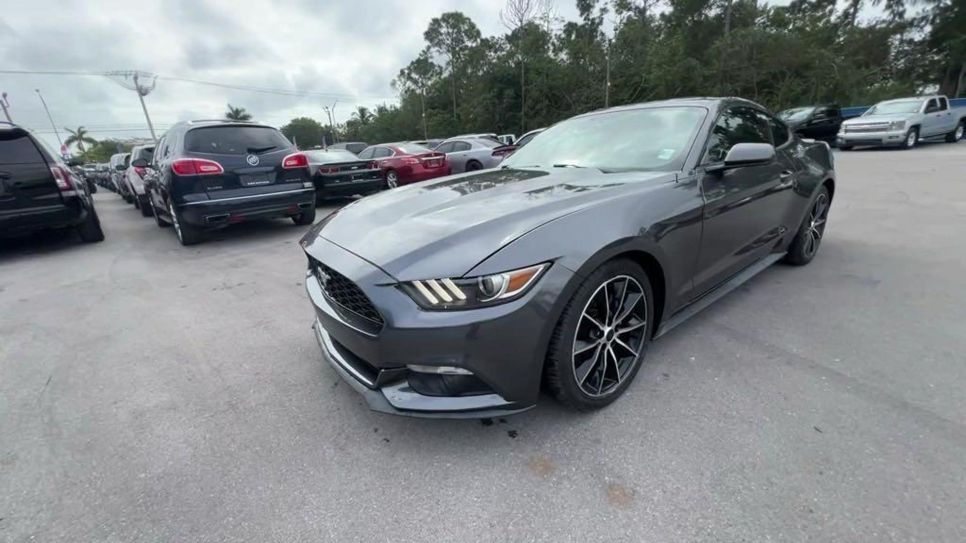 2015 Gray /Ceramic Ford Mustang EcoBoost (1FA6P8TH2F5) with an EcoBoost 2.3L I4 GTDi DOHC Turbocharged VCT engine, Automatic transmission, located at 27610 S Dixie Hwy, Homestead, FL, 33032, (305) 749-2348, 25.510241, -80.438301 - Photo#0