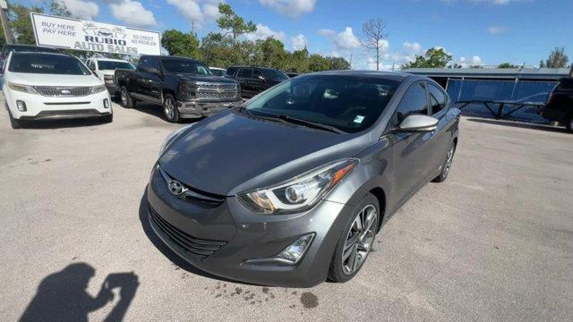 2016 Galactic Gray /Black Hyundai Elantra (KMHDH4AE5GU) with an 4 1.8 L engine, Automatic transmission, located at 27610 S Dixie Hwy, Homestead, FL, 33032, (305) 749-2348, 25.510241, -80.438301 - KBB.com Best Buy Awards Finalist. Delivers 38 Highway MPG and 28 City MPG! This Hyundai Elantra delivers a Regular Unleaded I-4 1.8 L/110 engine powering this Automatic transmission. GALACTIC GRAY, CARPETED FLOOR MATS, BLACK, LEATHER SEATING SURFACES.* This Hyundai Elantra Features the Following Opt - Photo#0