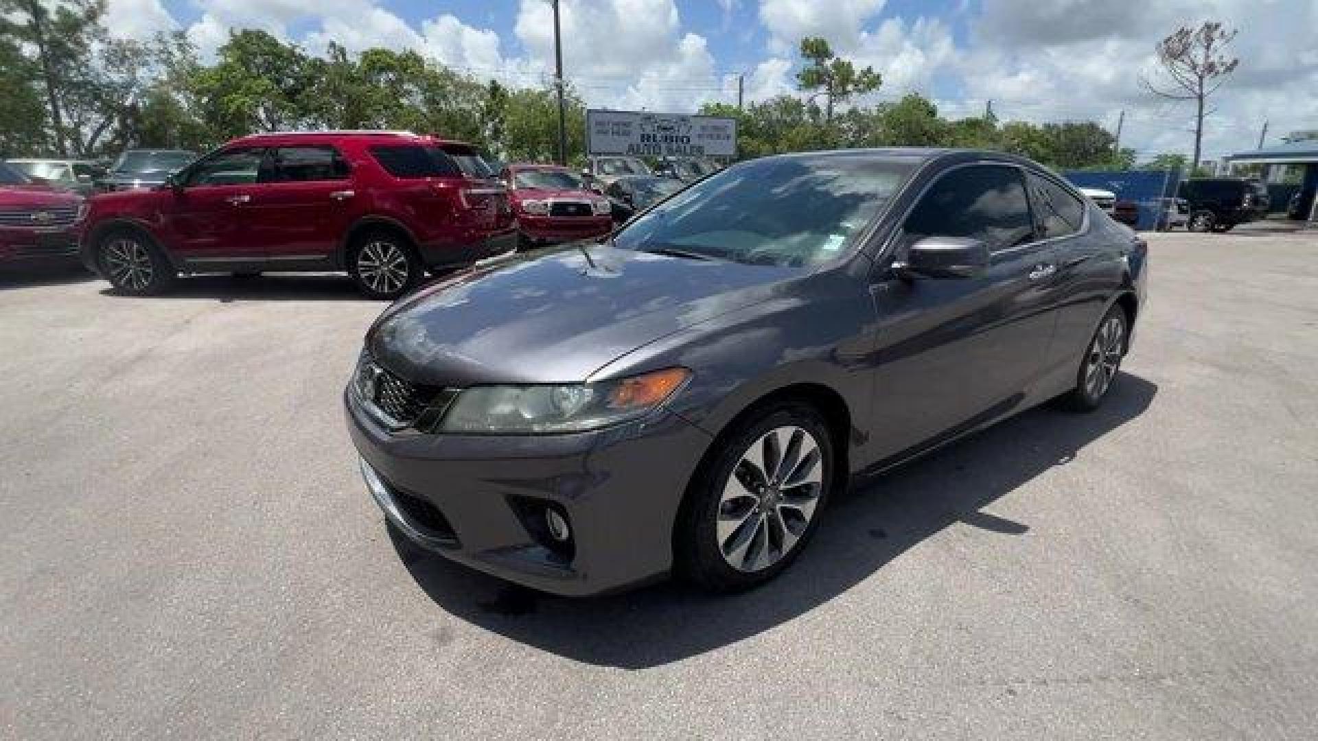 2013 Gray Honda Accord Cpe (1HGCT1B85DA) with an 4 2.4L engine, Variable transmission, located at 27610 S Dixie Hwy, Homestead, FL, 33032, (305) 749-2348, 25.510241, -80.438301 - KBB.com Brand Image Awards. Only 117,010 Miles! Boasts 35 Highway MPG and 26 City MPG! This Honda Accord Cpe delivers a Gas I4 2.4L/144 engine powering this Variable transmission. XM satellite radio (subscription required), Vehicle Stability Assist (VSA) w/traction control, Variable pwr rack and p - Photo#0