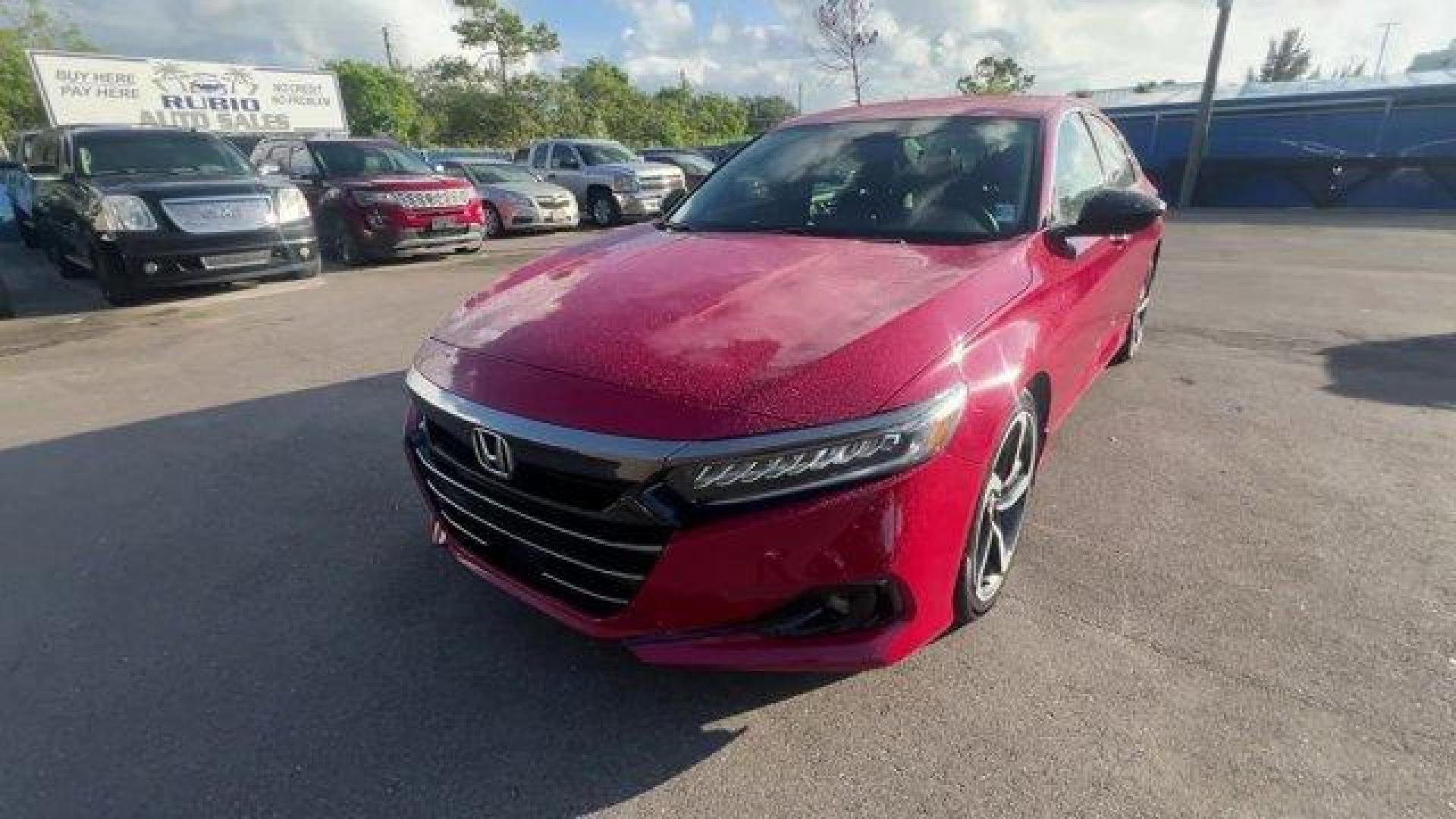 2022 Red Honda Accord Sedan (1HGCV1F46NA) with an 4 1.5 L engine, Variable transmission, located at 27610 S Dixie Hwy, Homestead, FL, 33032, (305) 749-2348, 25.510241, -80.438301 - Scores 35 Highway MPG and 29 City MPG! This Honda Accord Sedan boasts a Intercooled Turbo Regular Unleaded I-4 1.5 L/91 engine powering this Variable transmission. Wheels: 19 Machine-Finished Alloy w/Black Inserts, Vehicle Stability Assist (VSA) Electronic Stability Control (ESC), Valet Function.* T - Photo#0